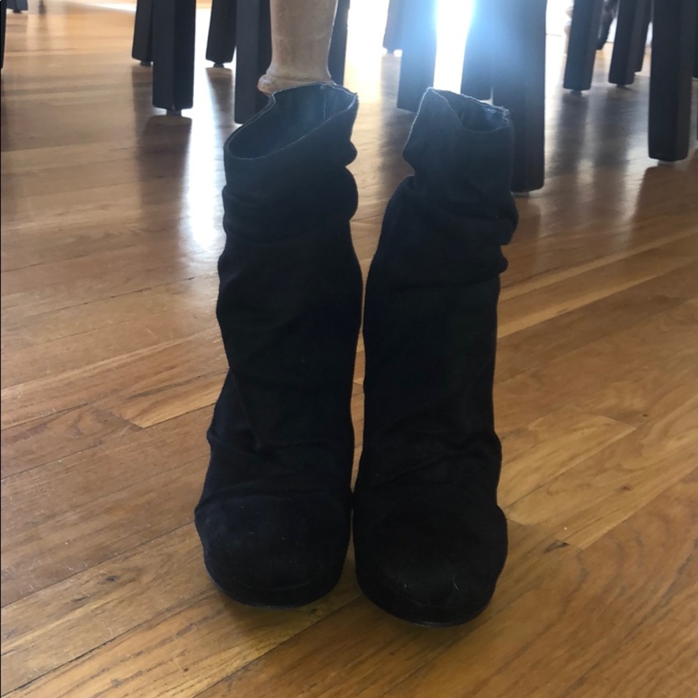 Over the ankle suede heeled booties